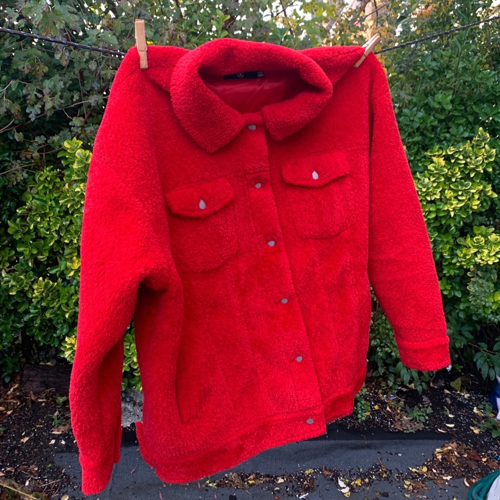 Missguided Red Borg Jacket- Size 12